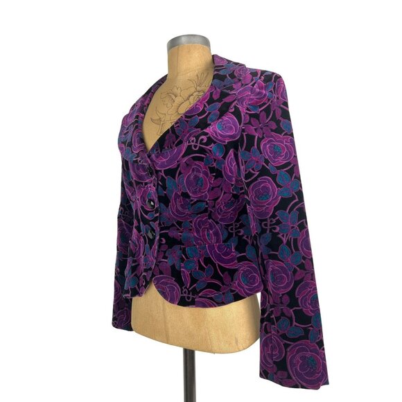 Nanette Lepore Jacket Purple Blue Black Floral Velvet Blazer Authentic Vintage N - Picture 3 of 8